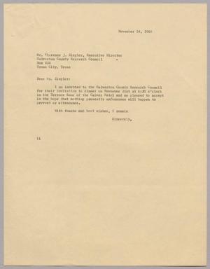 [Letter from Isaac H. Kempner to Clarence J. Ziegler, November 14, 1960]