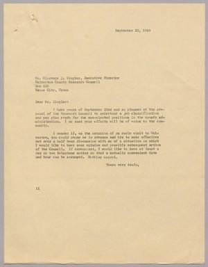 [Letter from Isaac H. Kempner to Clarence J. Ziegler, September 23, 1960]