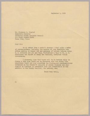 [Letter from I. H. Kempner to Clarence J. Ziegler, September 1, 1960]