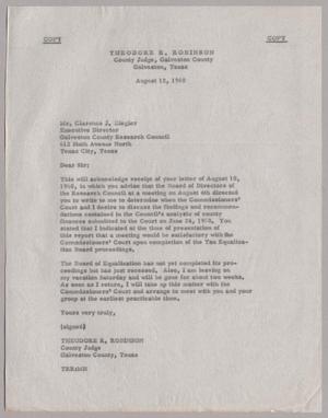 [Letter from Theodore R. Robinson to Clarence J. Ziegler, August 12, 1960]