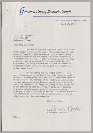 [Letter from Clarence J. Ziegler to I. H. Kempner, April 19, 1960]