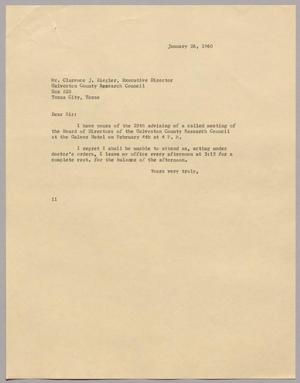 [Letter from I. H. Kempner to Clarence J. Ziegler, January 26, 1960]
