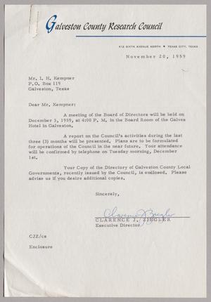 [Letter from Clarence J. Ziegler to I. H. Kempner, November 20, 1959]