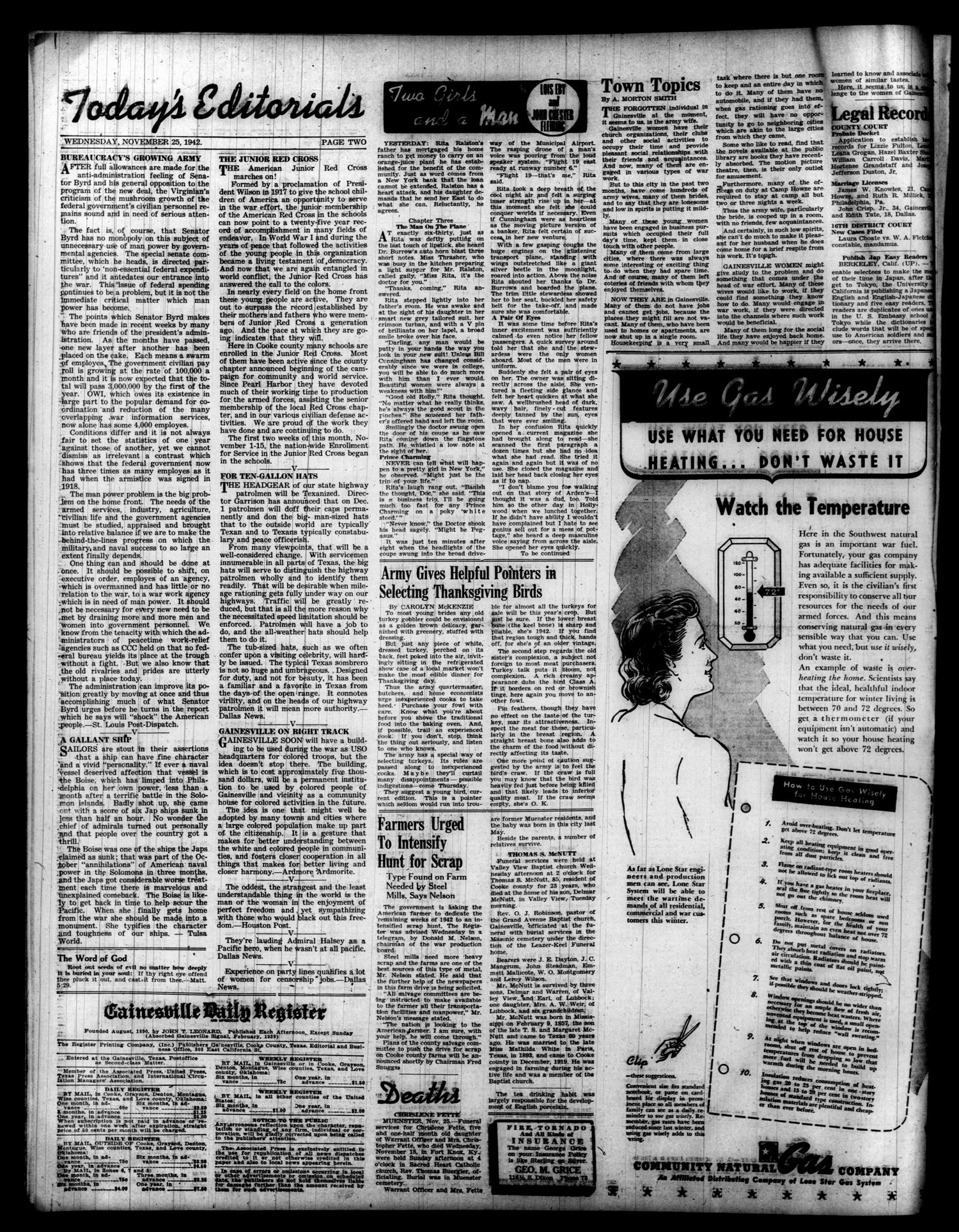 Gainesville Daily Register and Messenger (Gainesville, Tex.), Vol. 53, No. 75, Ed. 1 Wednesday, November 25, 1942
                                                
                                                    [Sequence #]: 2 of 6
                                                