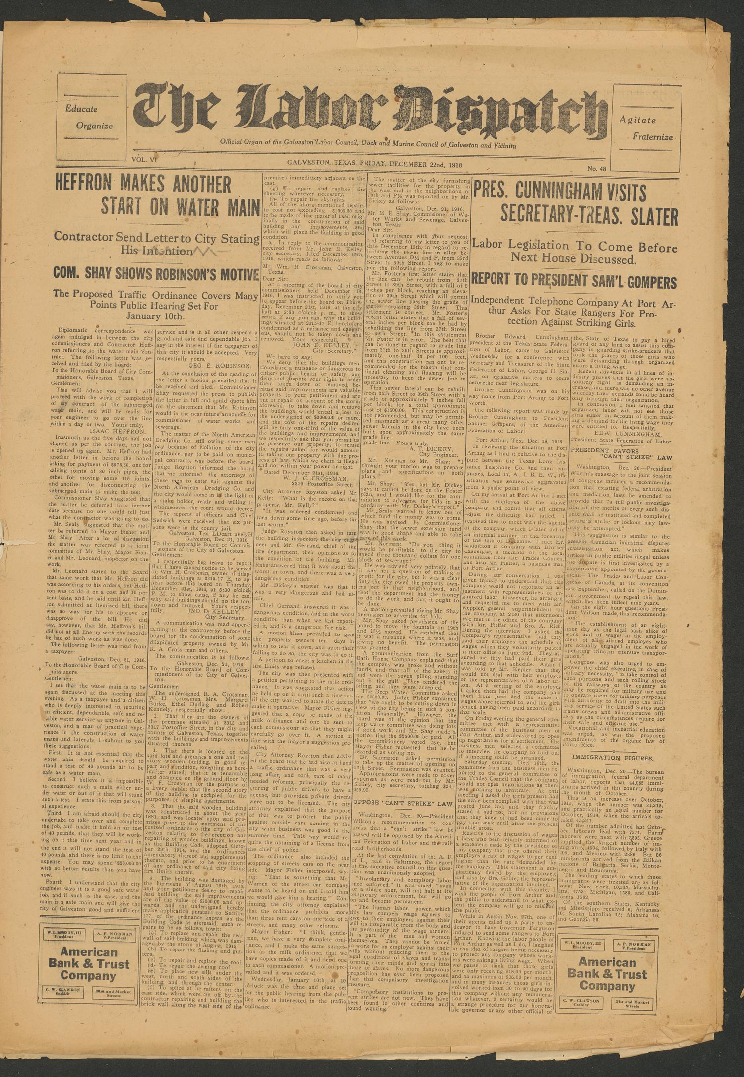 The Labor Dispatch (Galveston, Tex.), Vol. 6, No. 48, Ed. 1 Friday, December 22, 1916
                                                
                                                    [Sequence #]: 3 of 8
                                                
