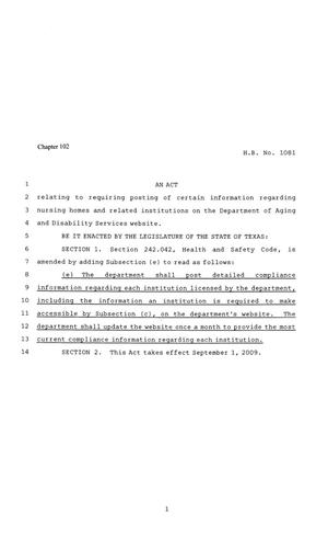 81st Texas Legislature, Regular Session, House Bill 1081, Chapter 102