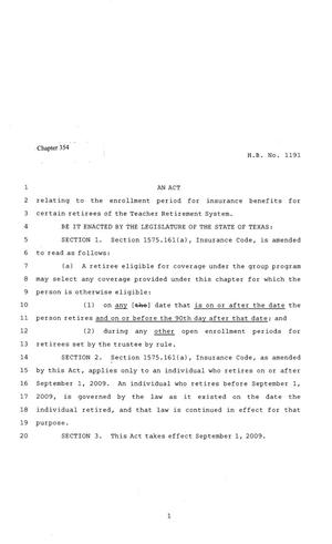 81st Texas Legislature, Regular Session, House Bill 1191, Chapter 354