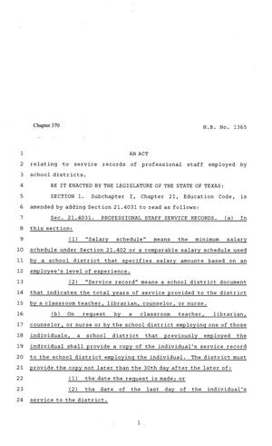 81st Texas Legislature, Regular Session, House Bill 1365, Chapter 370