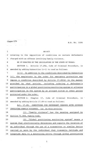 81st Texas Legislature, Regular Session, House Bill 1506, Chapter 1276