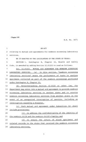 81st Texas Legislature, Regular Session, House Bill 1671, Chapter 109