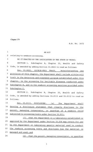 81st Texas Legislature, Regular Session, House Bill 1672, Chapter 179
