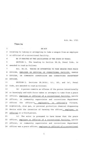 81st Texas Legislature, Regular Session, House Bill 1721, Chapter 394