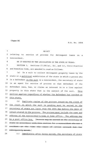 81st Texas Legislature, Regular Session, House Bill 1804, Chapter 182