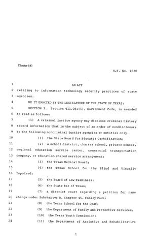 81st Texas Legislature, Regular Session, House Bill 1830, Chapter 183