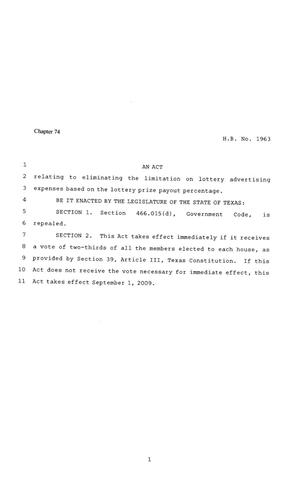 81st Texas Legislature, Regular Session, House Bill 1963, Chapter 74