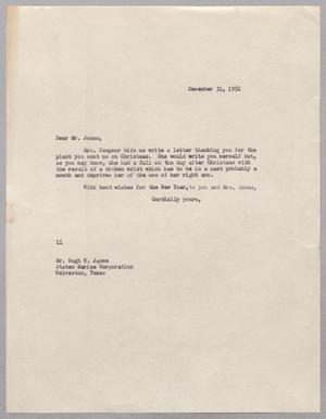 [Letter from Isaac H. Kempner to Hugh K. Jones, December 31, 1951]