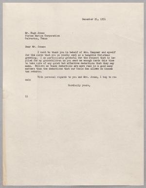 [Letter from Isaac H. Kempner to Hugh Jones, December 21, 1951]
