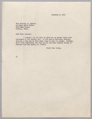[Letter from Isaac H. Kempner to Dorothy S. Jackson, December 8, 1951]