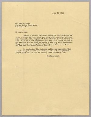 [Letter from Isaac H. Kempner to Hugh K. Jones, July 21, 1951]