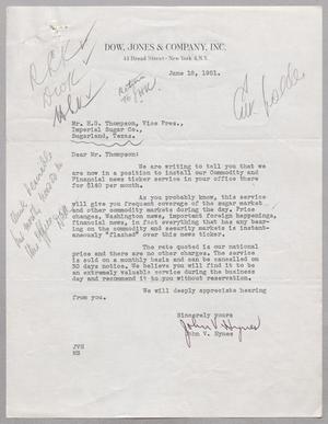 [Letter from Dow, Jones and Company, Inc. to H. G. Thompson, June 18, 1951]
