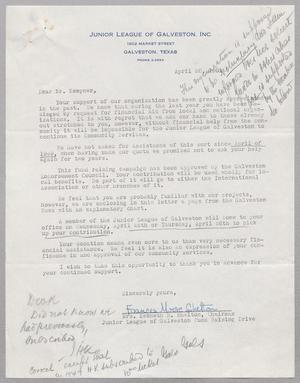 [Letter from the Junior League of Galveston, Inc. to I. H. Kempner, April 20, 1951]
