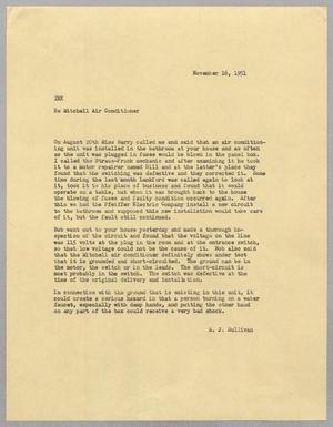 [Letter from M. J. Sullivan to Isaac H. Kempner, November 16, 1951]