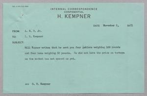 [Message from A. H. Blackshear, Jr., to I. H. Kempner, November 2, 1951]