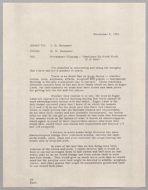 [Letter from Daniel W. Kempner to Isaac H. Kempner, November 7, 1951]