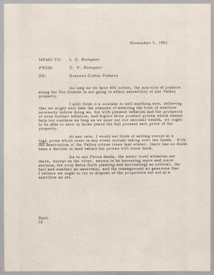 [Letter from D. W. Kempner to Isaac H. Kempner, November 7, 1951]