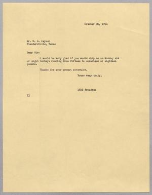 [Letter from Isaac H. Kempner to W. B. Keyser, October 26, 1951]