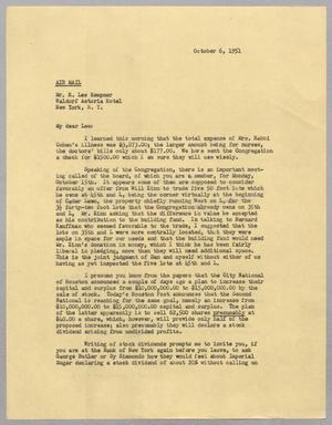 [Letter from I. H. Kempner to R. Lee Kempner, October 6, 1951]
