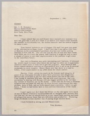 [Letter from Daniel Webster Kempner to I. H. Kempner, September 1, 1951]