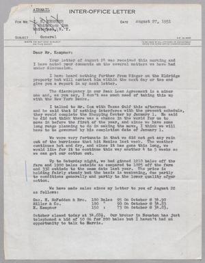 [Inter-Office Letter from Thos. L. James to I. H. Kempner, August 27, 1951]