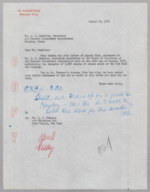 [Letter from A. H. Blackshear, Jr. to A. C. Hamilton, August 22, 1951]