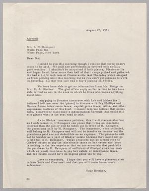 [Letter from Daniel W. Kempner to I. H. Kempner, August 27, 1951]