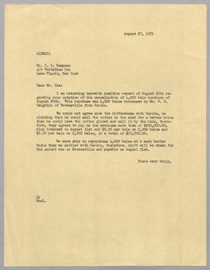 [Letter from A. H. Blackshear, Jr. to I. H. Kempner, August 27, 1951]