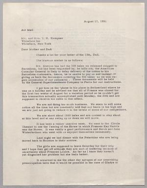 [Letter from Harris Leon Kempner to Mr. and Mrs. I. H. Kempner, August 17, 1951]