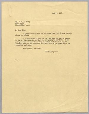 Primary view of object titled '[Letter from I. H. Kempner to Richard M. Kleberg, July 5, 1951]'.