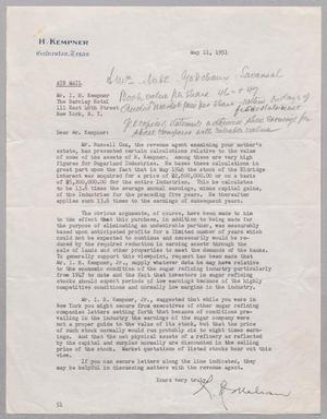 [Letter from Ray I. Mehan to I. H. Kempner, May 11, 1951]