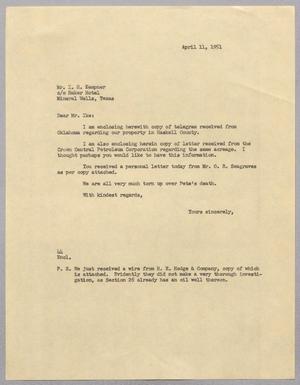 Primary view of object titled '[Letter from A. H. Blackshear, Jr. to I. H. Kempner, April 11, 1951]'.