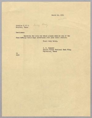 [Letter from Isaac Herbert Kempner to Station X X Y Z, March 15, 1951]
