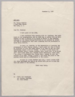 [Letter from I. H. Kempner to Samuel Kreiter, December 4, 1950]