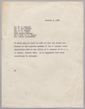 [Letter from I. H. Kempner to The Members of The H. Kempner Trust, January 3, 1951]
