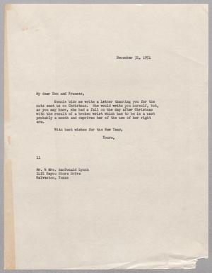 Primary view of object titled '[Letter from I. H. Kempner to Mr. and Mrs. MacDonald Lynch, December 31, 1951]'.