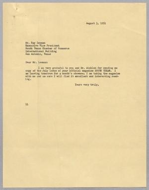 Primary view of object titled '[Letter from I. H. Kempner to Mr. Ray Leeman, August 3, 1951]'.
