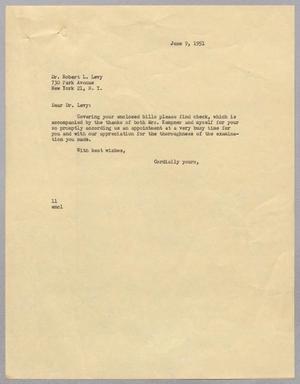 [Letter from I. H. Kempner to Dr. Robert L. Levy, June 9, 1951]