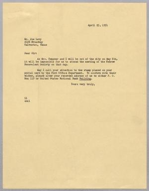 [Letter from I. H. Kempner to Mr. Joe Levy, April 25, 1951]