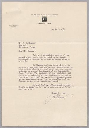 [Letter from D. A. Hulcy to Mr. I. H. Kempner, April 2, 1951]
