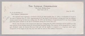 [Letter from The Lehman Corporation, June 26, 1950]