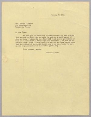 [Letter from I. H. Kempner to Roma Lipowska, January 27, 1951]